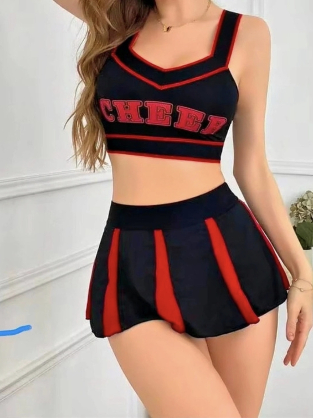 Black & Red Cheer Crop Top & Skirt Cheerleader Set